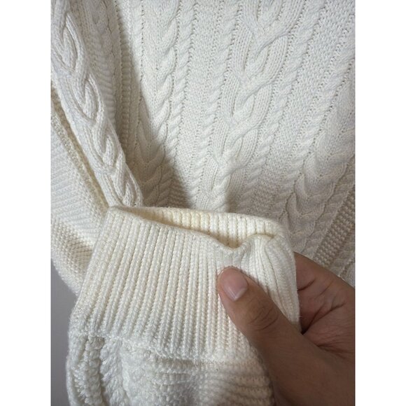 Banana Republic White Cable Knit Sweater Size L Button Shoulder Classic Cozy - Picture 9 of 9